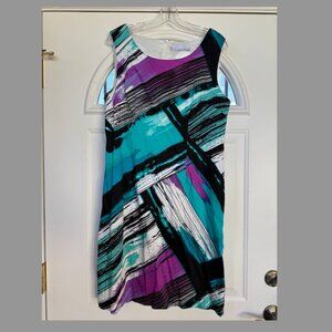 Chetta B Women's Shift Dress Purple Turquoise Watercolor Print, Size: 16, EUC